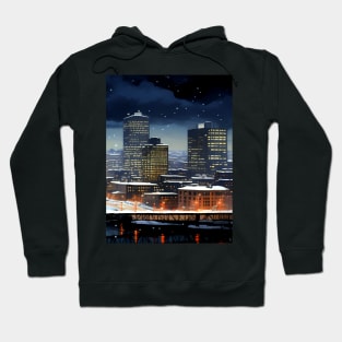 Portland Oregon First Snow: First Snow Scene in Downtown Portland, Oregon on a Dark Background Hoodie